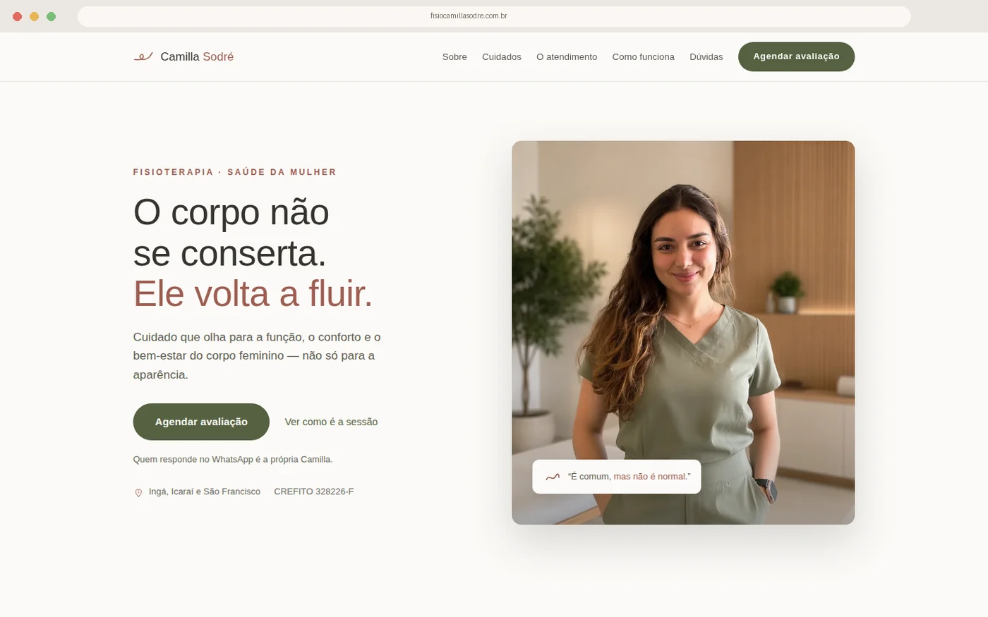 Site publicado para cliente real, aberto no navegador