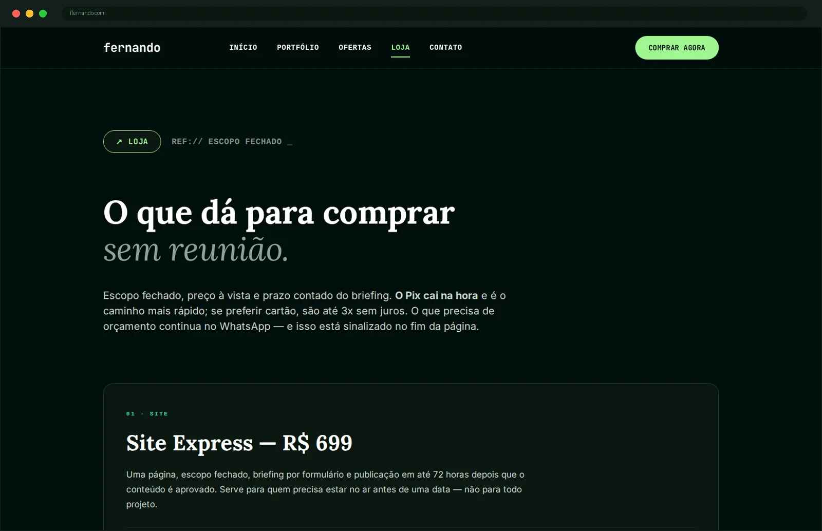 Loja do site fernando_ com preço e checkout