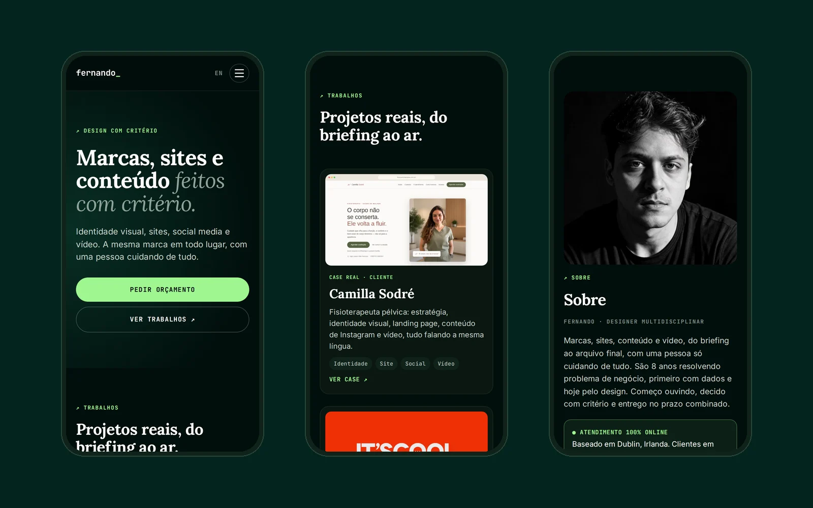 Site fernando_ em três telas de celular