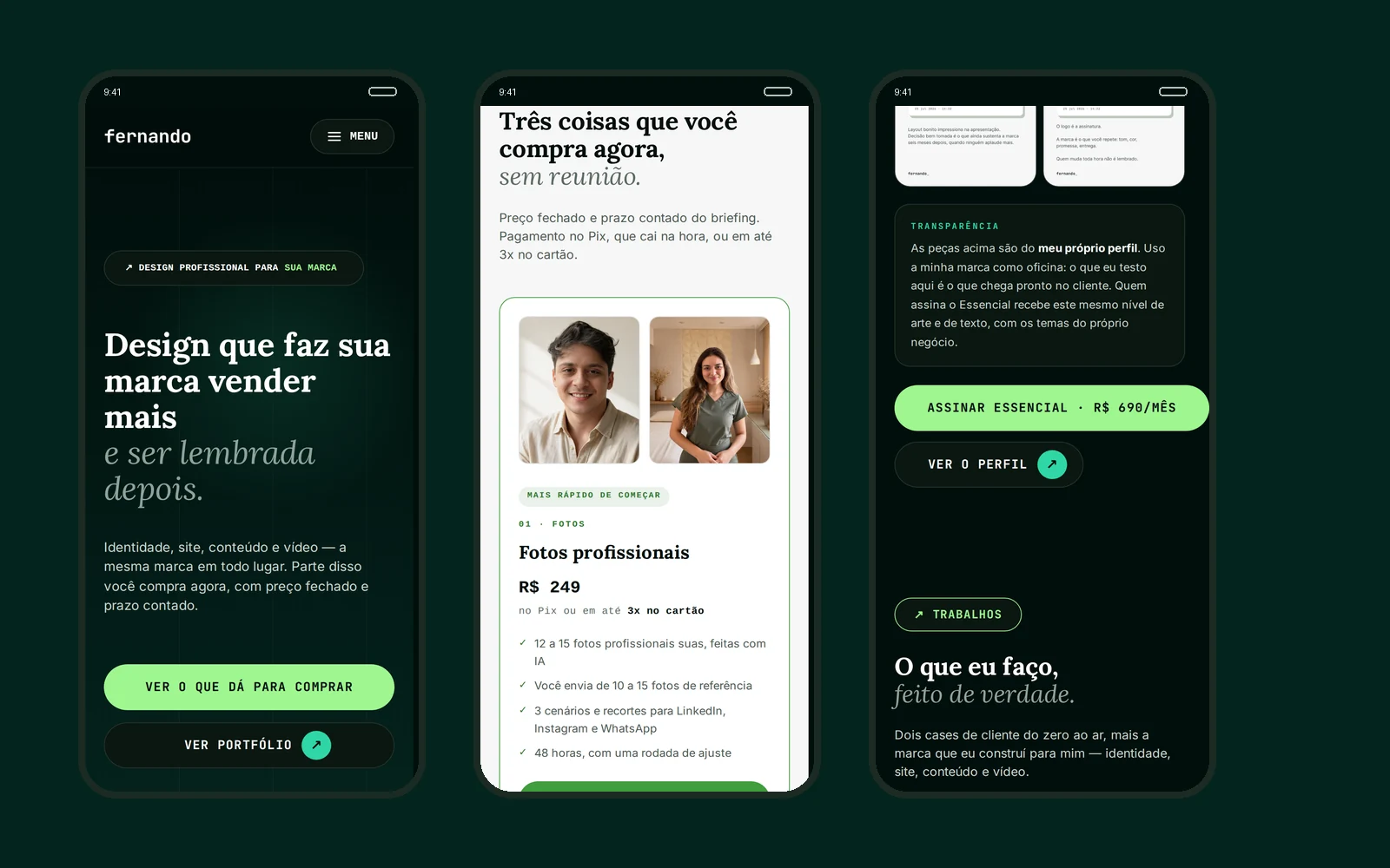 Site fernando_ em três telas de celular