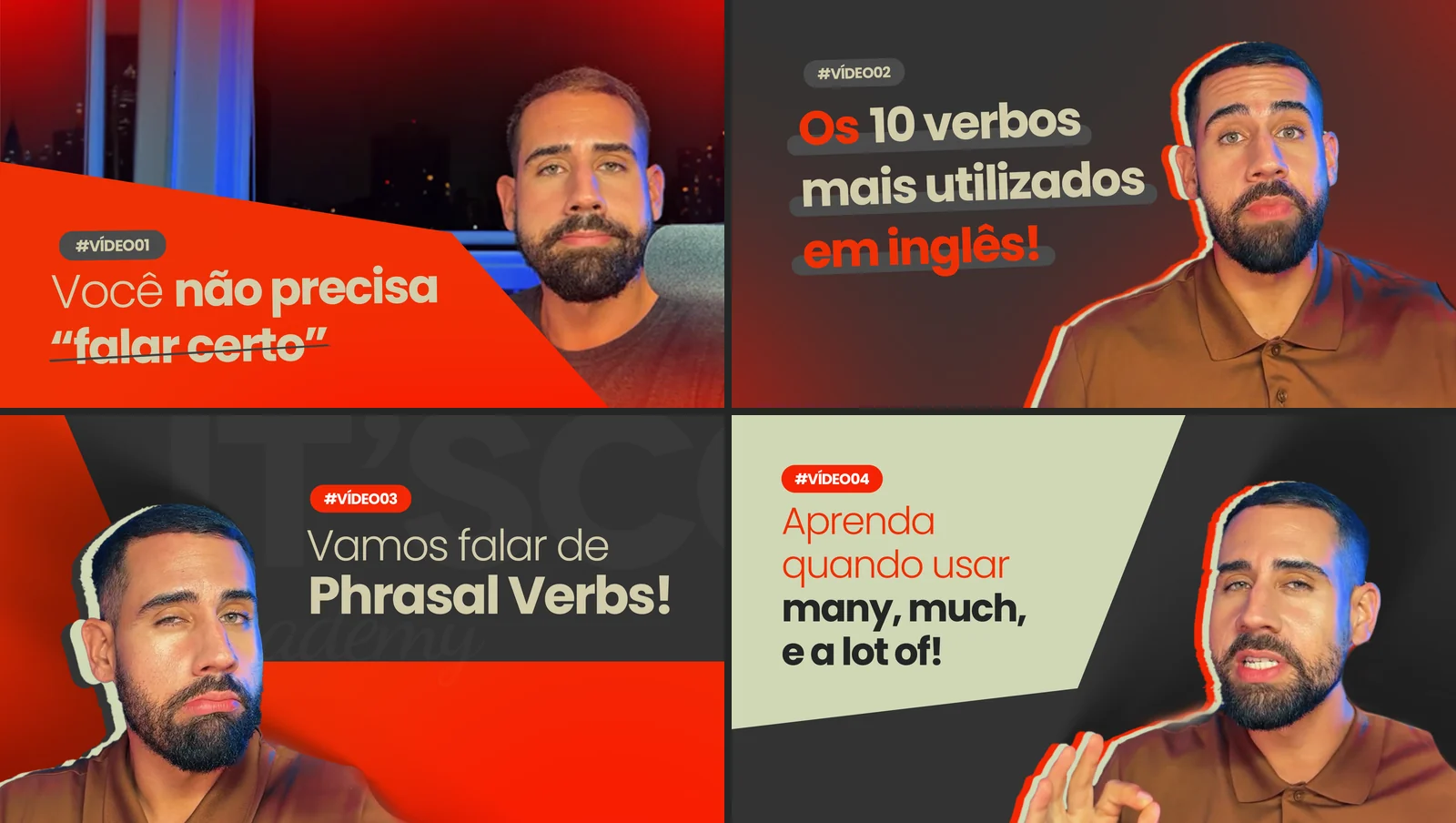 Quatro thumbnails de YouTube da It's Cool Academy